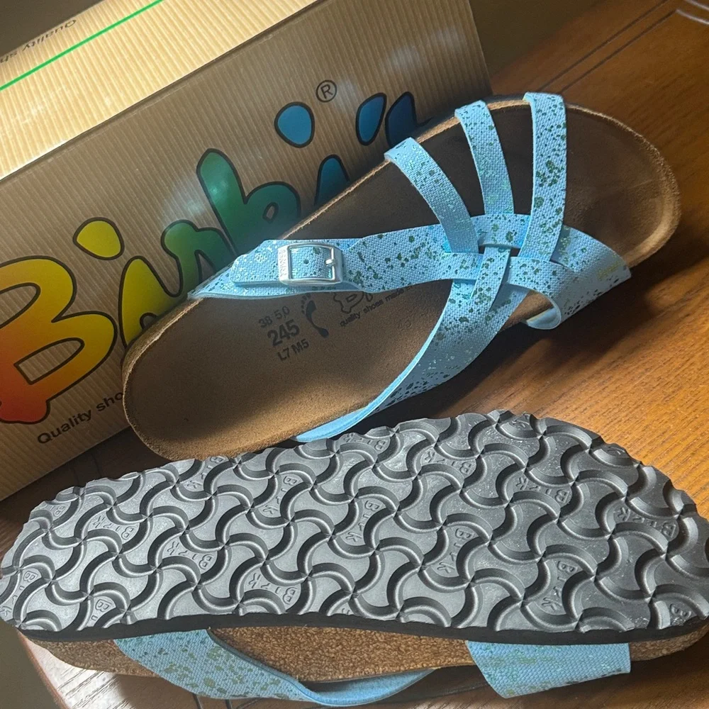 NEW Rare Birki's Mahe Glitter birko flor sandal. New w Box.Unique strappy sandal - Picture 2 of 4